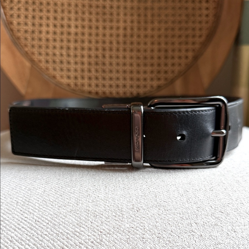 Coach reversible black leather to camo belt